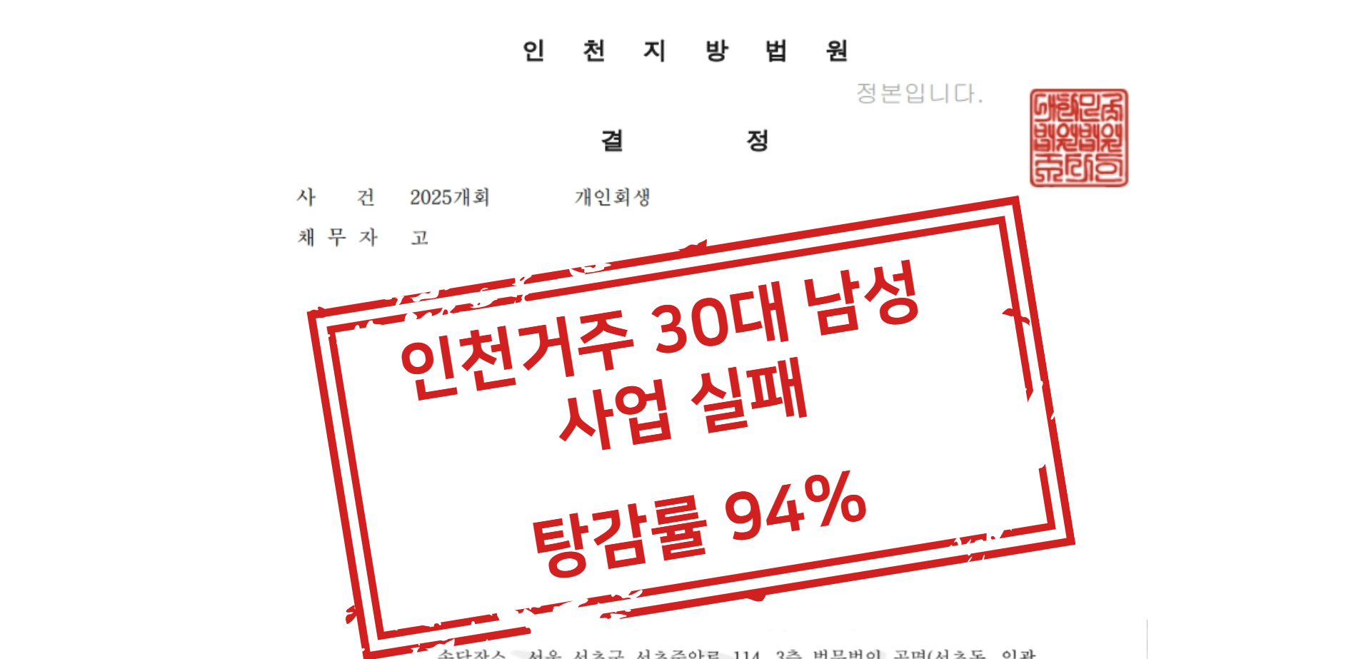 사업 실패 채무 탕감율 94% 상담 사례